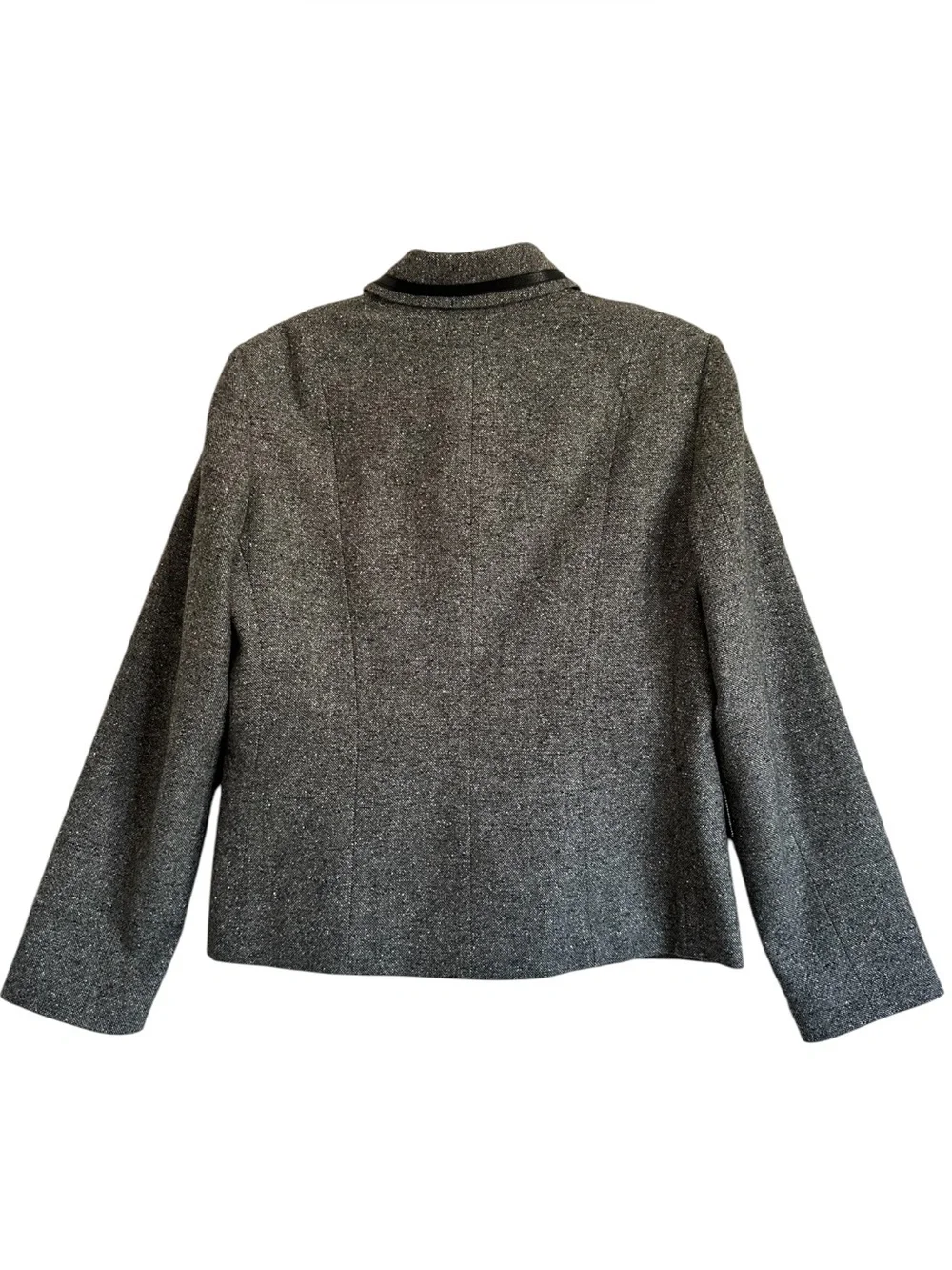 Pendleton Wool Silk Leather Trim Blazer Jacket Size 8 Black White Tweed - Picture 3 of 15